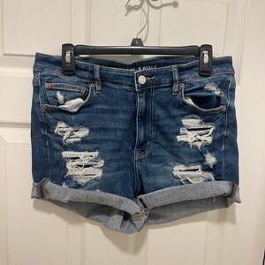 American Eagle Outfitters Blue Distressed High V-Rise Jean Shorts